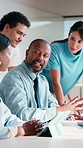 Businessman, meeting and coaching with team in office for project proposal, ideas or agenda. Man, employee or mentor talking with colleagues for company strategy, plan or training staff in workplace