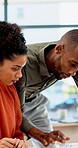 Documents, feedback and question with business people in office together for report or review. Asking, assistance and help with happy employee team in workplace for advice, collaboration or update