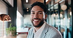Face, business and man with smile in office for career pride, about us and accountant. Portrait, male person or consultant with ambition, positive attitude and financial advisor for corporate company