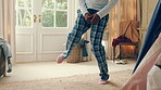 Dancing, movement and legs of black man in home for celebration, performance or practice. Happy, excited and male person with expression for rhythm hobby, entertainment and morning fun in pyjamas