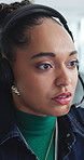 Feedback, headset and support with woman in call center for conversation, help or solution. Assistance, contact us and problem solving with agent in office for consulting, crm or customer service
