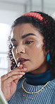 Woman, confused or update in office with tablet for guest list, issue or problem solving. Event planner, reservation and person with tech for vendor management, mistake or agenda for venue booking