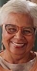 Face, glasses and senior woman in home with smile, retirement wellness and relax for weekend break. Portrait, eyewear and elderly person with happiness for morning peace, calm and rest in apartment