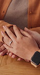 Support, holding hands and senior mother, trust and understanding for retirement with compassion. Elderly mom, comfort and women together with connection, care and empathy with daughter at home