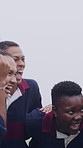 Sports, laugh or rugby team on field with hug, fitness hobby or funny conversation in weekend match. Happy, diversity or women with embrace, joke reaction or training support in outdoor competition.