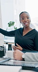 Finance, meeting and presentation with business woman in office boardroom of planning or review. Coaching, development and whiteboard with financial team in workshop together for wealth management