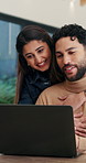 Laptop, hug and couple in home with support for remote work, planning and bonding. Happy, love and freelancer or entrepreneur with woman for online research, startup or discussion of small business