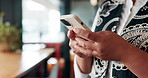 Hands, phone and typing for contact in workplace, communication or text negotiation with email update. Business person, professional advice or chat for networking, online conversation or feedback