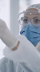 Screening, ppe and woman with thermometer in airport, health check and travel documents for boarding. Vaccine report, safety protocol and people with temperature test for entry, medical tech and mask