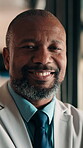 Happy, face and business man in office for capital raising, underwriter career and about us pride. Investment banker, mature black person and laugh for expert advisory, IPO management and confidence