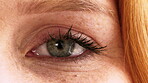 Eye, vision and face of woman for healthcare, optometry and medical test for sight. Lens, ophthalmology and person for optical, prescription or assessment with closeup, consultation and visual exam