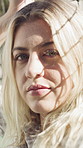 Face, woman and student outdoor for travel, adventure and holiday abroad for spring break. Portrait, female person and fence with confidence, morning commute and vacation overseas for weekend getaway