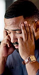 Headache, stress and man in office at night for mistake, crisis and worry for project deadline. Business, overtime and person with migraine, tension and head pain for overworked, pressure and burnout
