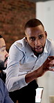Man, team and discussion with planning at office in night, problem solving and report at finance company. Business people, broker and consultant with insight, perspective or talk at investment agency