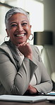 Confidence, face and woman in office with smile, pride or ambition as investment advisor. Mature person, portrait or financial consultant with about us, career or experience in risk management