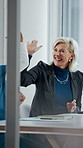 High five, applause and people in meeting at hospital with good news, success and insurance approval. Celebrate, healthcare and woman and doctors for achievement, medicine funding and medical service