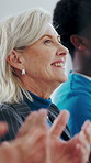 Happy, applause and people in meeting at hospital with good news, success and insurance approval. Team, healthcare and woman with doctors clapping for achievement, medicine funding or medical service