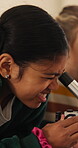 Classroom, experiment and child with microscope for education, learn and growth with biology lesson. Elementary school, student and kid with magnifier instrument, development and scientific knowledge