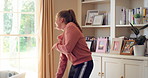 Dancing, morning and child with music in home for energy, good mood and practice for hip hop. House, dancer and girl with audio, radio and playlist for movement, rhythm or groove for hobby on weekend