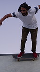 Man, skating and ramp with skateboard outdoor for fitness, exercise and practice tricks. Male skater, balance and skills for stunt performance, endurance training and extreme sports for weekend hobby