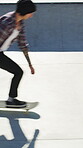 Skating, fitness and speed with friends in skatepark for extreme sports, agile tricks or balance. Skateboard, grind technique and culture with people outdoor for urban, movement and street league
