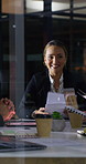 Meeting, manager or people in firm with documents, brainstorming or growth planning in budget review. Business, tech or finance advisor with paper, director insight or teamwork in investment strategy