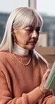 Woman, tablet and house for ecommerce logistics, inventory management and online order. Mature person, reading and tech with checklist for stock check, quality assurance and information for shipping