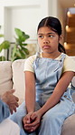 Parent, talk and lecture child at house for discipline, behaviour correction and understanding. Person, daughter and explain rules with guidance, emotional support and help to understand consequences