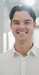 Happy, business and face of man in office for financial advisor, opportunity and about us. Flare, corporate and portrait of person with confidence for career, job and internship at finance agency