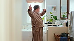 Child, boy and singing for fun in bathroom with energy, morning routine and grooming karaoke. Teenager, singer and brush teeth with vocal talent, musical concert and person with down syndrome in home