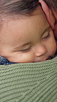 Sleeping, relax and baby by dad in home for support, love and early childhood development. Care, comfort and infant kid with father for afternoon nap with dream, safety and bonding in apartment.