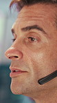 Headset, help or man in call center for technical support, software troubleshooting or talking. IT assistance, customer service and mature agent with feedback, networking solution and contact us