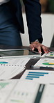 Data analysis, meeting or hands in firm with paper, discussion or budget strategy for revenue growth. Stats, people or finance team with tech, problem solving or performance review in risk assessment