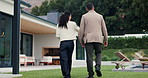 Woman, meeting and customer at house for viewing, property tour and real estate assistance. Realtor, talking and consultation with buyer, listing inspection and quality assurance of housing purchase