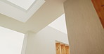 Building, house and fence design for architecture, property boundary and patio privacy. Below, real estate or open ceiling for residential exterior, apartment structure and layout of modern residence