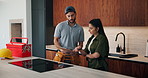 Woman, talk and plumber with clipboard at house for consultation, inspection and maintenance report. Person, technician and checklist for plumbing evaluation, damage assessment and pricing repairs