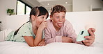 Siblings, silly and selfie of children in bedroom for social media, memory and smile for online post. Family, home and boy with girl with picture, photo and funny face for bonding, relax and internet