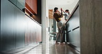 Mom, high five and girl with bonding, laugh and connection with love in kitchen at house. Happy people, mother and daughter with child, play and care with smile, greeting or affection at family home