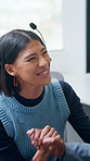 High five, sale and smile of woman in call center for celebration, milestone or success. Excited, headset and laughing with happy agent in office for customer service, feedback or support goals