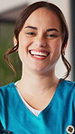 Face, nurse and woman with laugh in hospital, healthcare professional and confidence for patient care. Portrait, funny and happy employee with pride for medical service, wellness support and about us