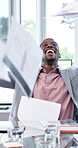 Applause, documents and throw with business man in boardroom for complete achievement. Clapping, collaboration and paperwork in air with employee group at work for goals, milestone or success