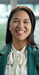 Happy, professional and face of businesswoman in office with confidence for finance career. Smile, Asian person and portrait of female financial manager with pride for company about us in workplace.