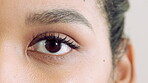 Face, mascara and makeup with eye of woman for beauty, cosmetics and self care closeup. Cosmetology, microblading and eyelash extensions with person for vision, beauty aesthetic and salon treatment