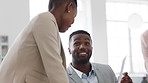 Office, documents and business people in meeting for real estate, property investment and development. Collaboration, realtor agency and workers with paperwork for listing, planning and proposal