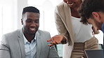 Office, documents and business people in meeting for property investment, planning and real estate. Teamwork, realtor agency and workers with paperwork for listing, development and auction proposal
