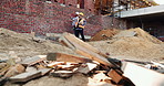 Civil engineer, inspection and men with tablet at construction site, collaboration and safety check. Architect, teamwork and people with tech for property development, discussion and project on web
