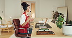 Headset, laptop and businesswoman in office with virtual assistant, crm or help desk for consultation. Mic, contact us and female technical support agent with computer for customer care in workplace.