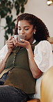 Woman, inhale and coffee in home with aroma, caffeine scent and calm morning for stress relief. Thinking, person and smell at house with beverage, fragrance and nostalgia memory for weekend wellness