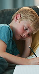 Drawing, learning and kids in home with homework, creative lesson and development for motor skills. Siblings, house and children with paper, book and stationery for assignment, writing and education
