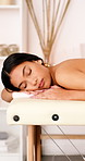 Zen, woman and back acupuncture at spa for pain relief, muscle tension or holistic therapy. Relax, people or needles at wellness clinic for health treatment, alternative medicine or nerve stimulation